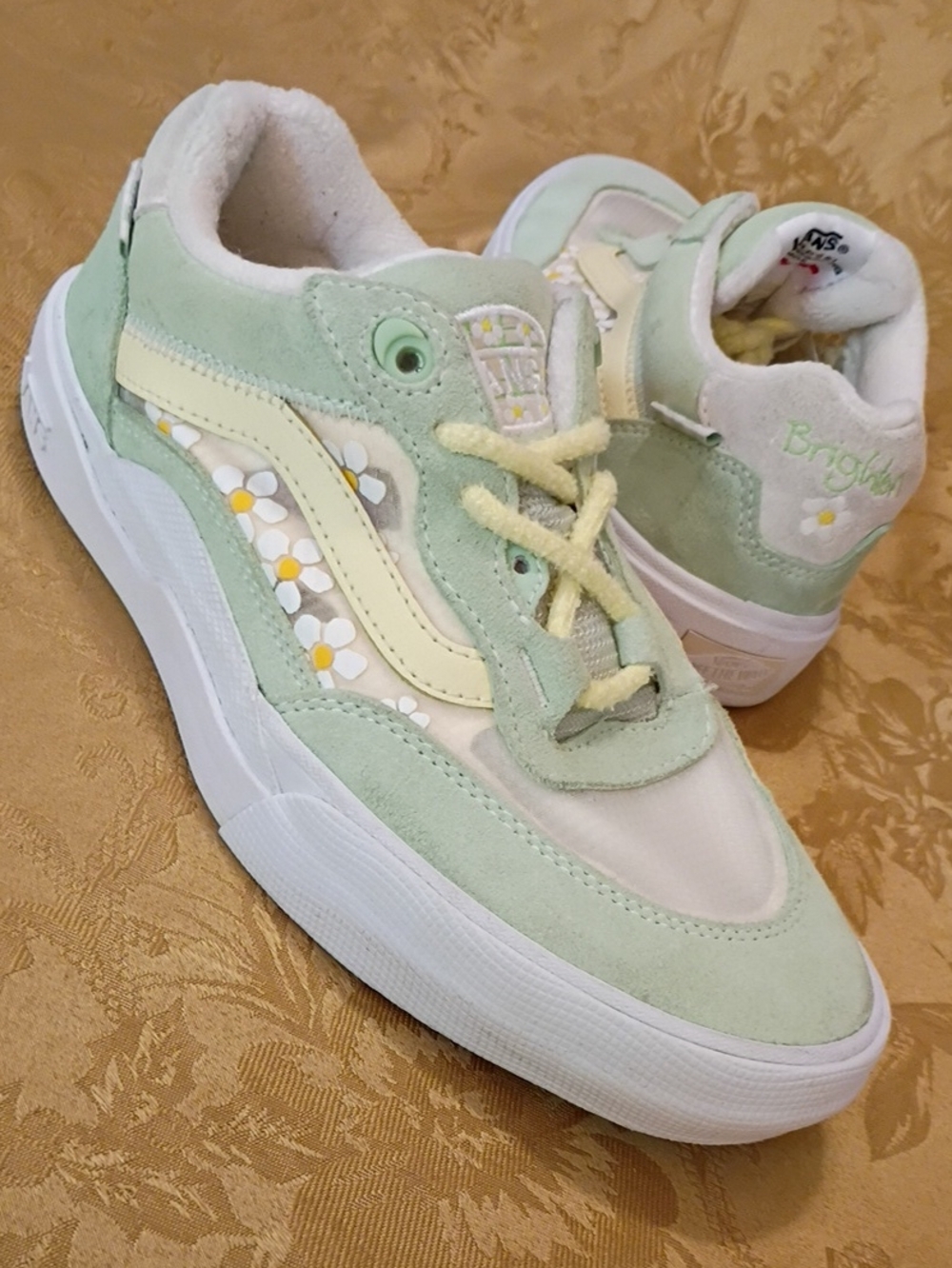 VANS Old Skool Mint Green Daisy Floral Low-Top Sneakers Women's 7.0 Men's 5.5